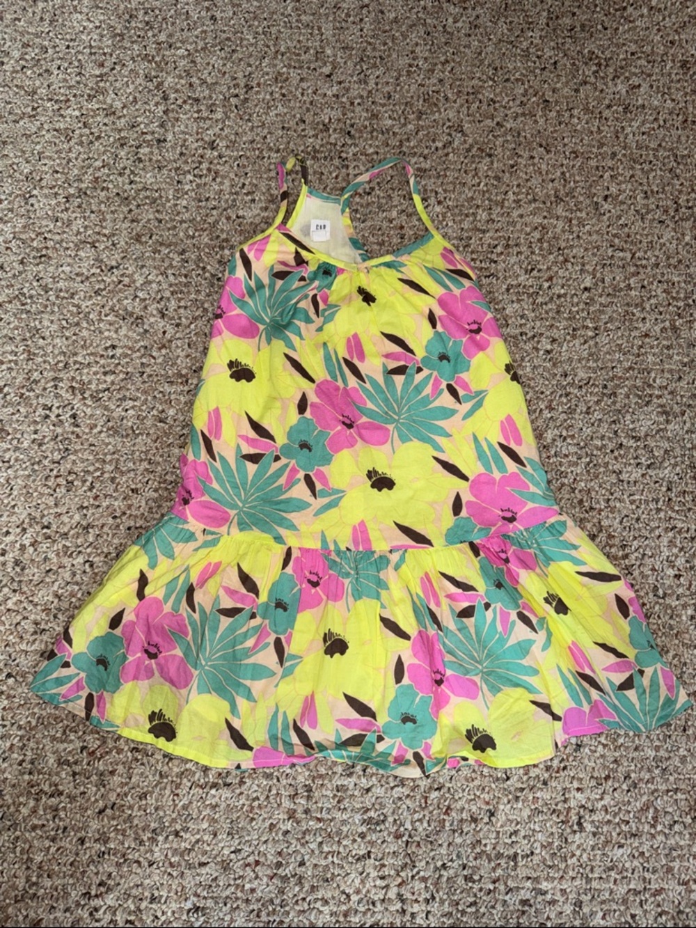 GAP Kids Bright Floral Tank Dress with Teal and Pink Accents- S